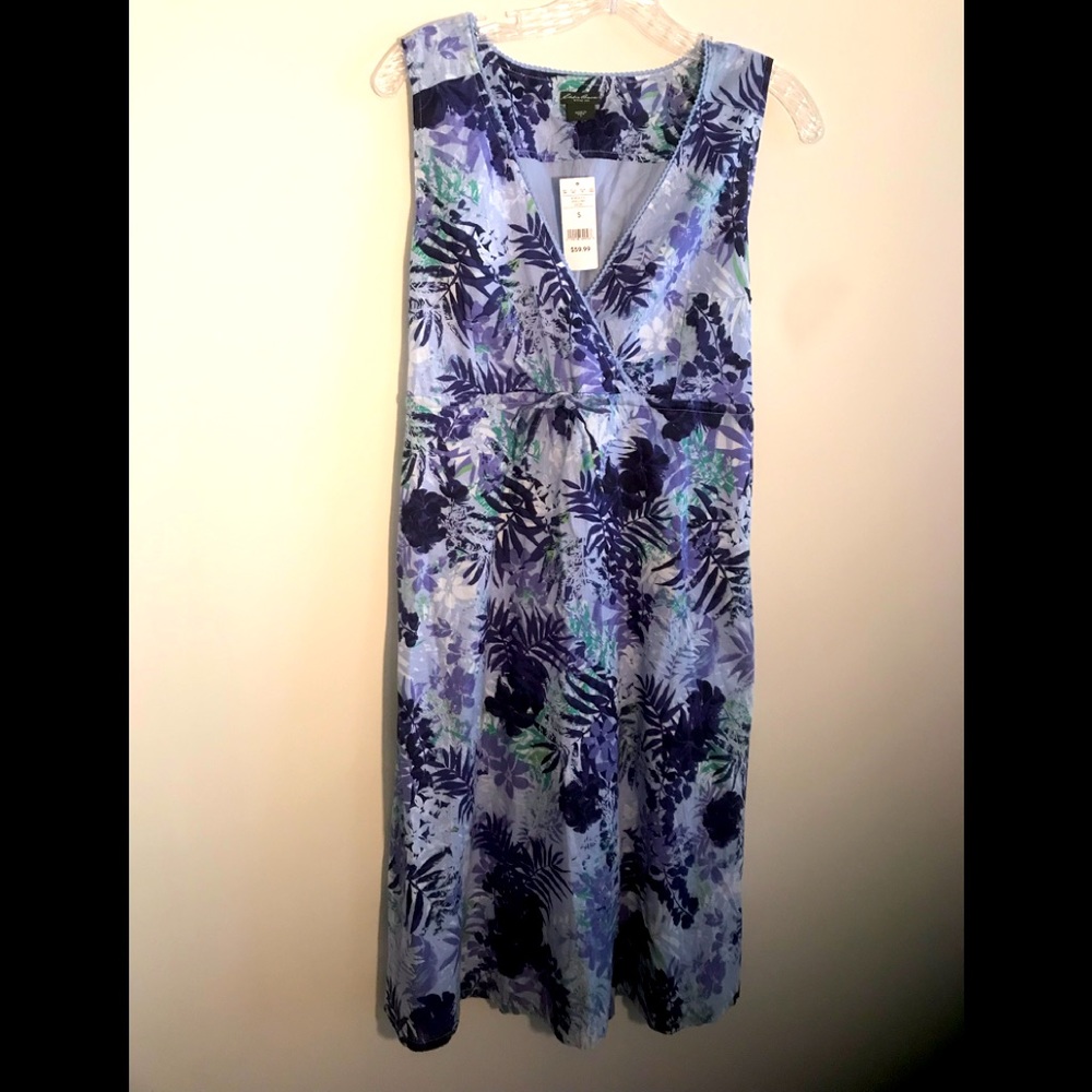 NWT Eddie Bauer Sleeveless V-Neck Floral Print Cotton Dress Size S